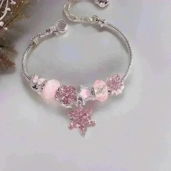 Pink Snowflake & Charms Bracelet with Sparkling Rhinestones - Picture 6 of 6
